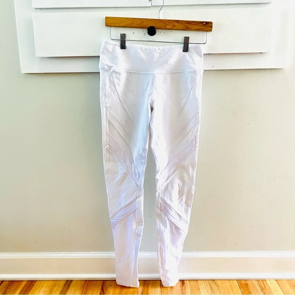 Alo Yoga Epic Yoga White Mesh Leggings Full Length Size Small